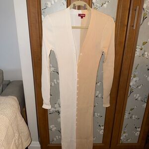 STAUD Two-Tone Cream & Beige Long-Sleeve Ribbed Button-Front Dress